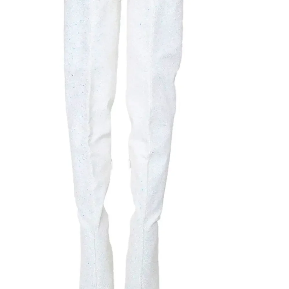 Pleaser Courtly 3015 synthetic white Iridescent glitter over the knee boots SZ13